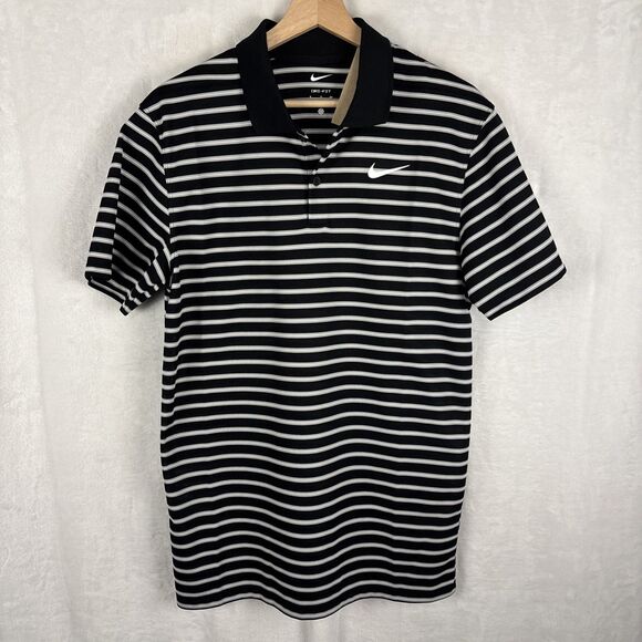 Nike Dri-Fit Victory Golf Striped Polo Shirt Black White DH0829-010 Sz Small NWT - Picture 1 of 6